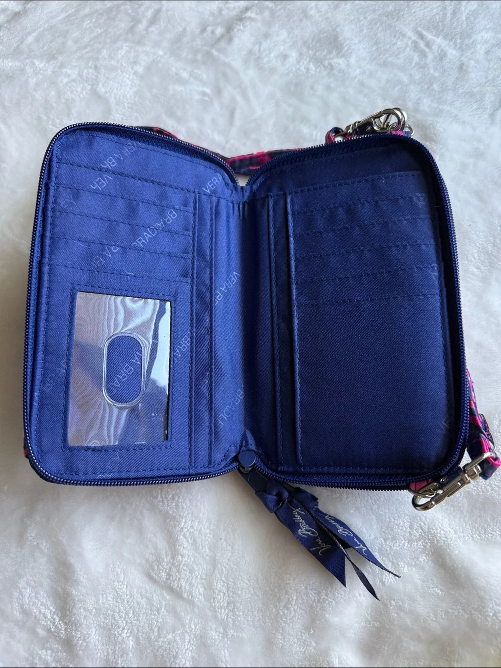Vera Bradley Pink Navy Quilted Floral Crossbody Wallet